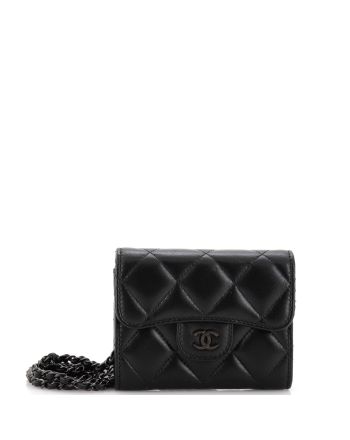 So Black Classic Flap Card Holder on Chain Quilted Lambskin Mini