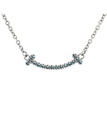 T Smile Pendant Necklace 18K White Gold with Blue Topaz Mini