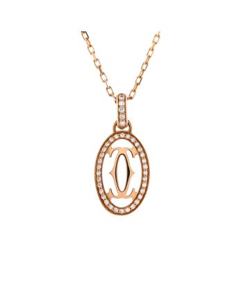 Double C de Cartier Pendant Necklace 18K Rose Gold and Diamonds