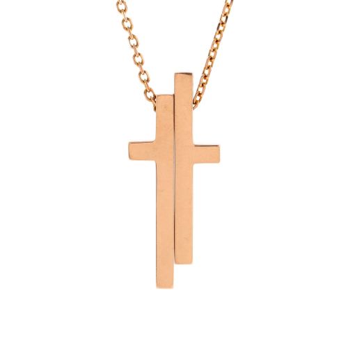 Split Cross Pendant Necklace 18K Rose Gold